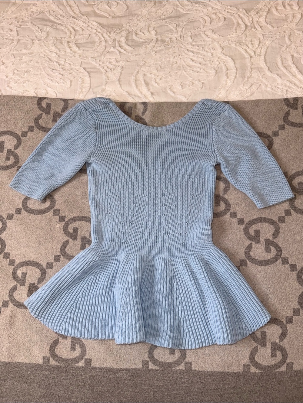 🌼 Guess Light Blue Ribbed Knit Peplum Top